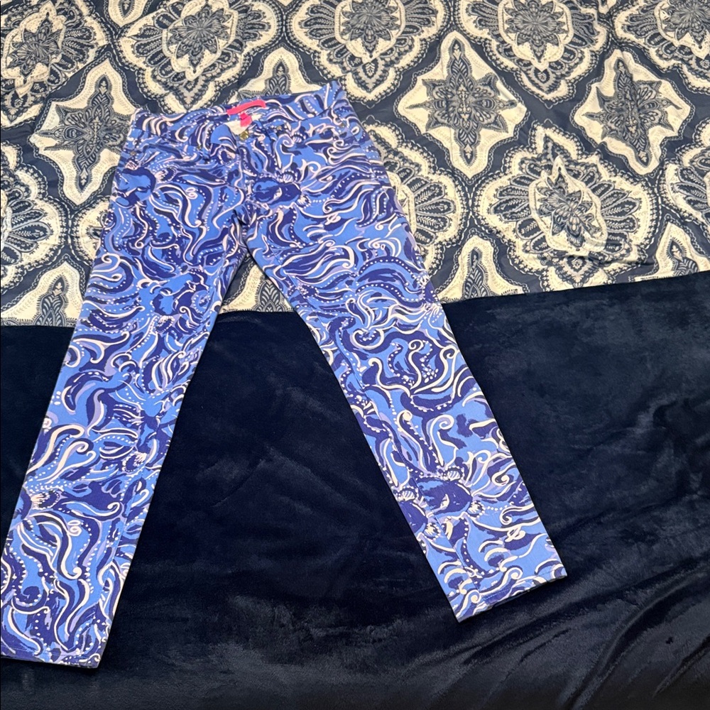 Lilly Pulitzer Coastal Blue and White Paisley Skinny Jeans